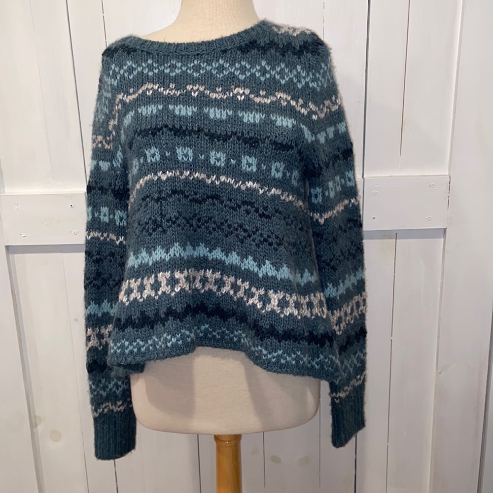 Free People Green Through The Storm Fair Isle Sweater